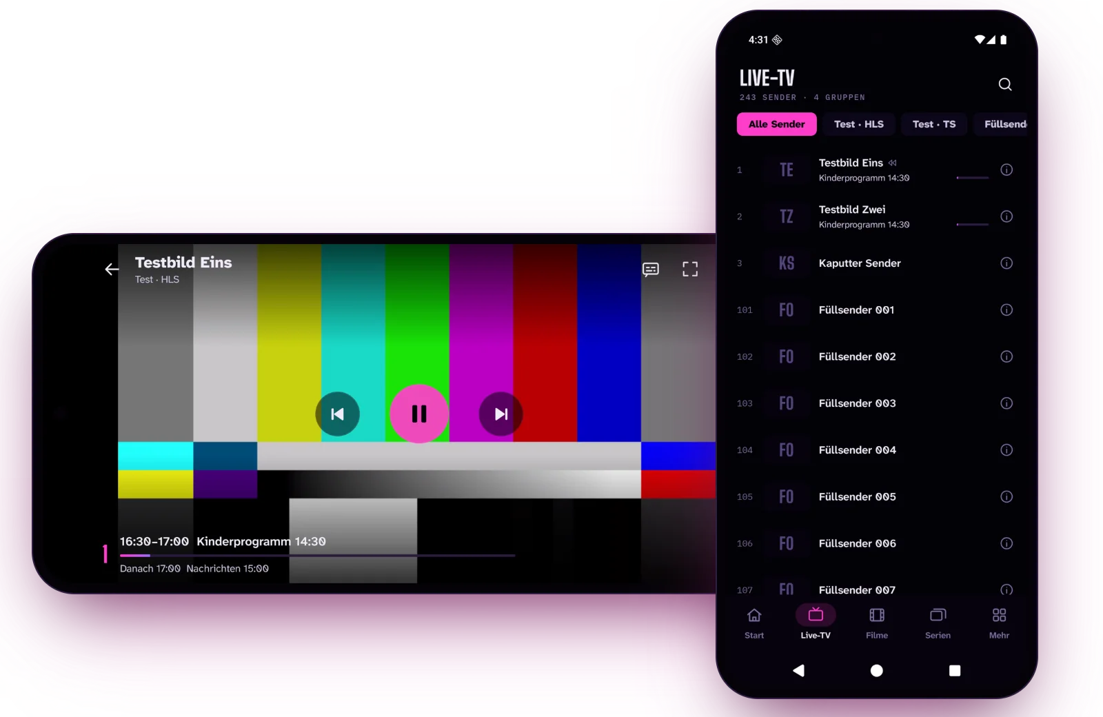 Checktv auf dem Android-Handy: Player im Querformat und Live-TV mit Senderliste